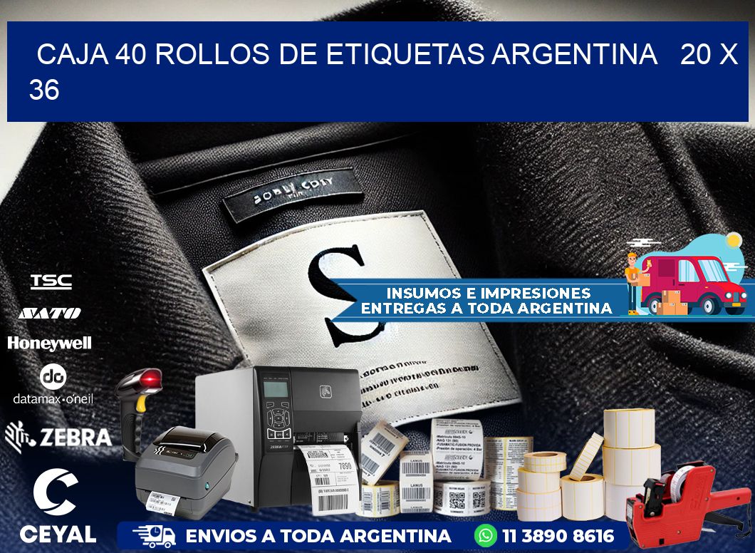 CAJA 40 ROLLOS DE ETIQUETAS ARGENTINA   20 x 36