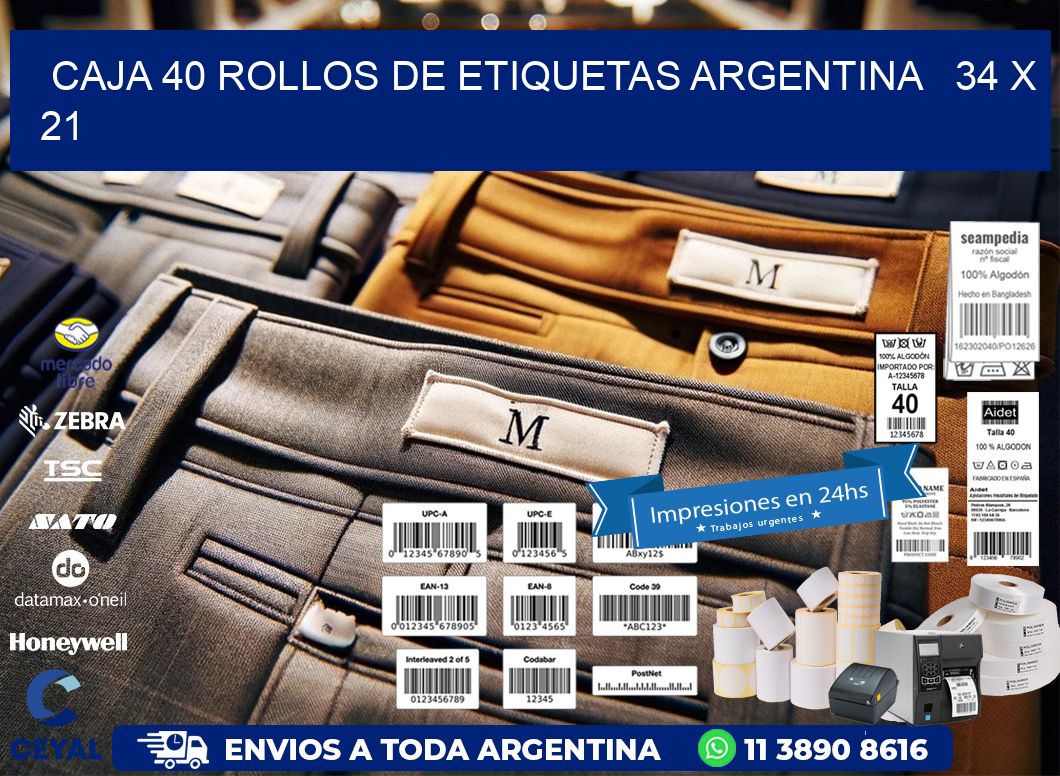 CAJA 40 ROLLOS DE ETIQUETAS ARGENTINA 34 x 21