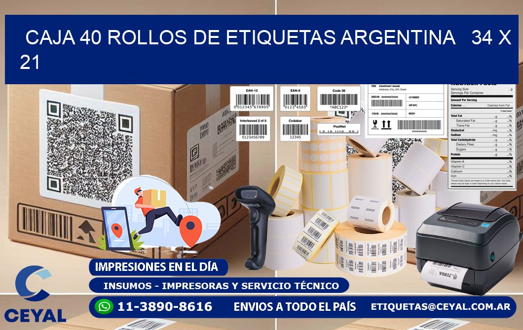 CAJA 40 ROLLOS DE ETIQUETAS ARGENTINA 34 x 21