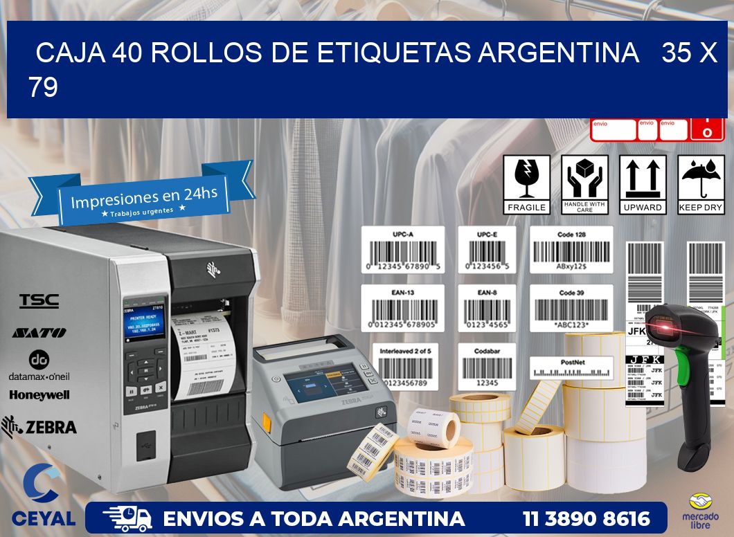 CAJA 40 ROLLOS DE ETIQUETAS ARGENTINA   35 x 79