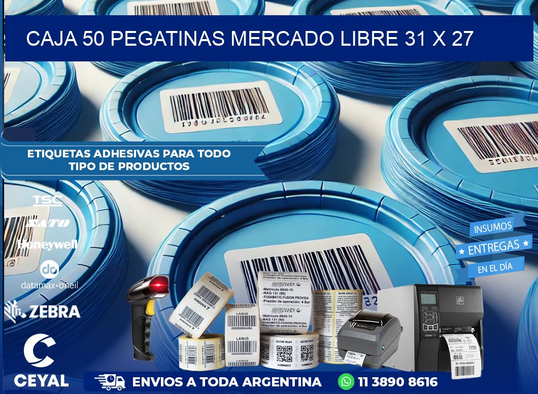 CAJA 50 PEGATINAS MERCADO LIBRE 31 x 27