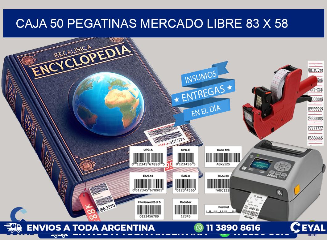 CAJA 50 PEGATINAS MERCADO LIBRE 83 x 58