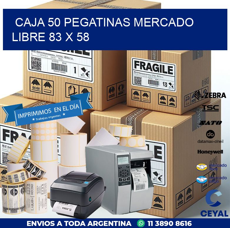 CAJA 50 PEGATINAS MERCADO LIBRE 83 x 58