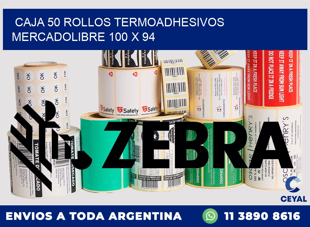 CAJA 50 ROLLOS TERMOADHESIVOS MERCADOLIBRE 100 x 94