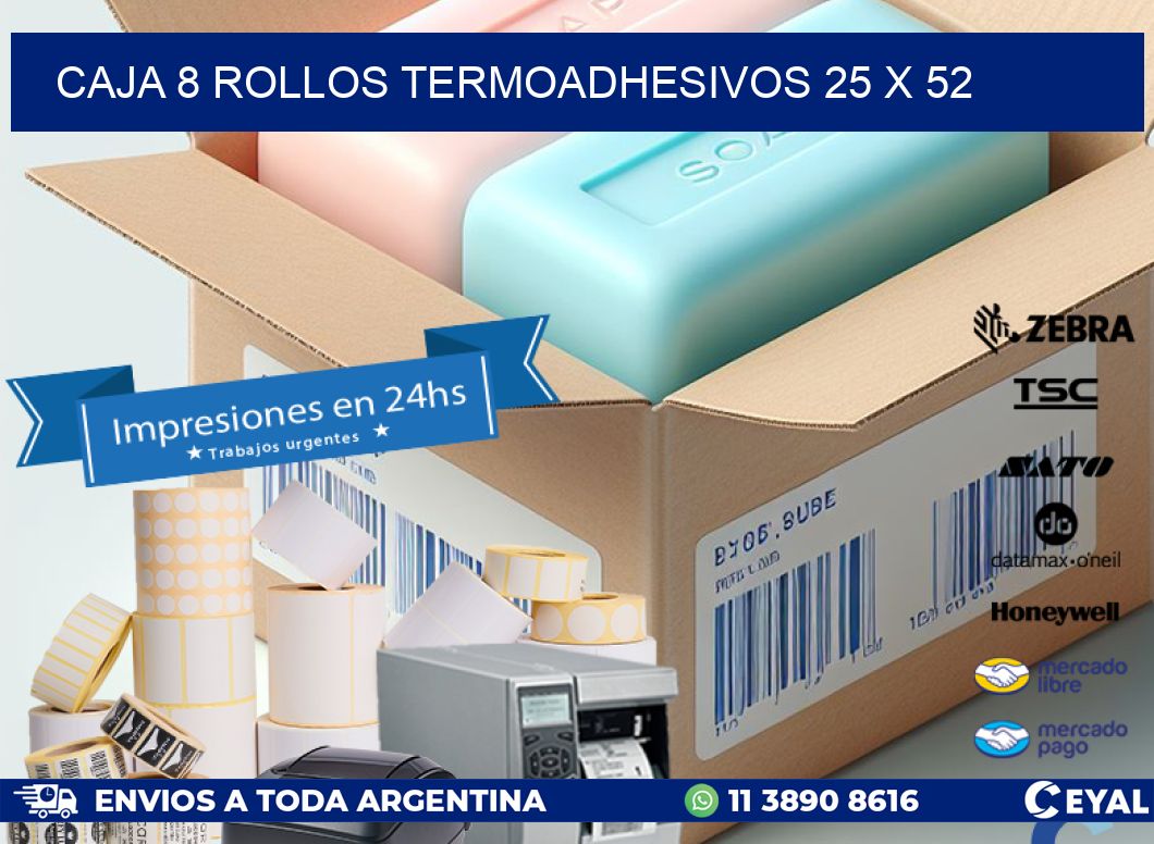 CAJA 8 ROLLOS TERMOADHESIVOS 25 x 52