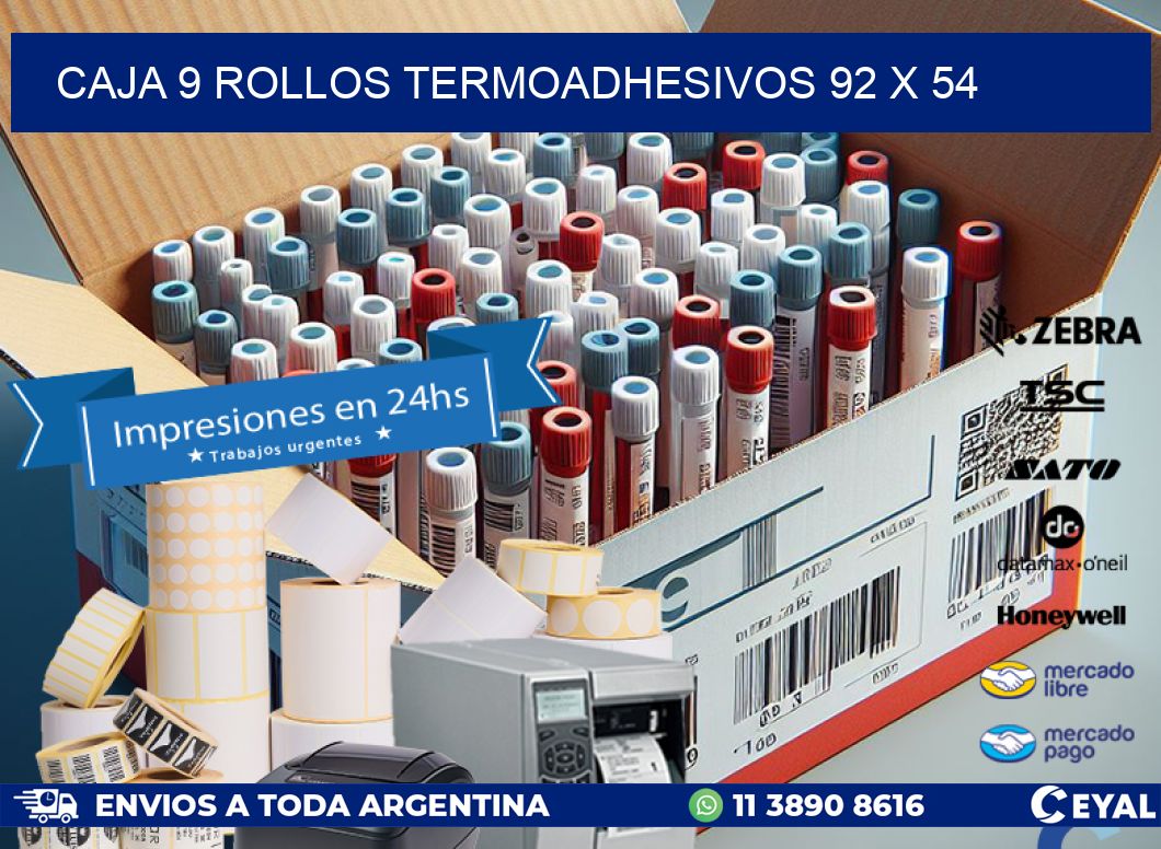 CAJA 9 ROLLOS TERMOADHESIVOS 92 x 54