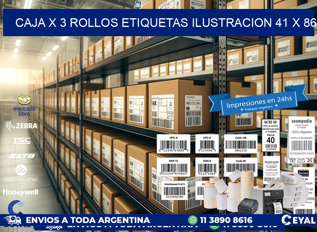Caja X 3 Rollos Etiquetas Ilustracion 41 x 86
