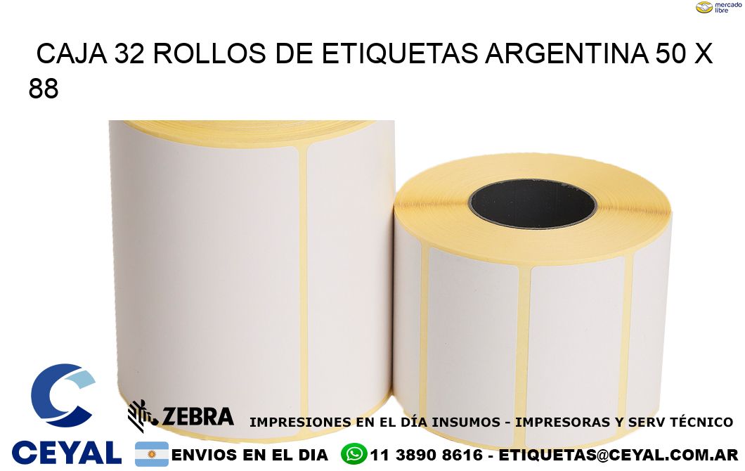 CAJA 32 ROLLOS DE ETIQUETAS ARGENTINA 50 x 88