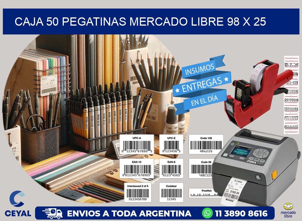 CAJA 50 PEGATINAS MERCADO LIBRE 98 x 25
