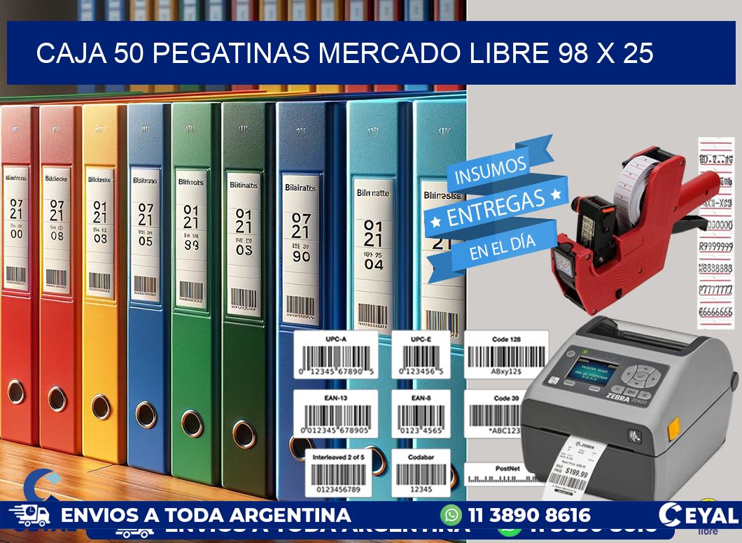 CAJA 50 PEGATINAS MERCADO LIBRE 98 x 25