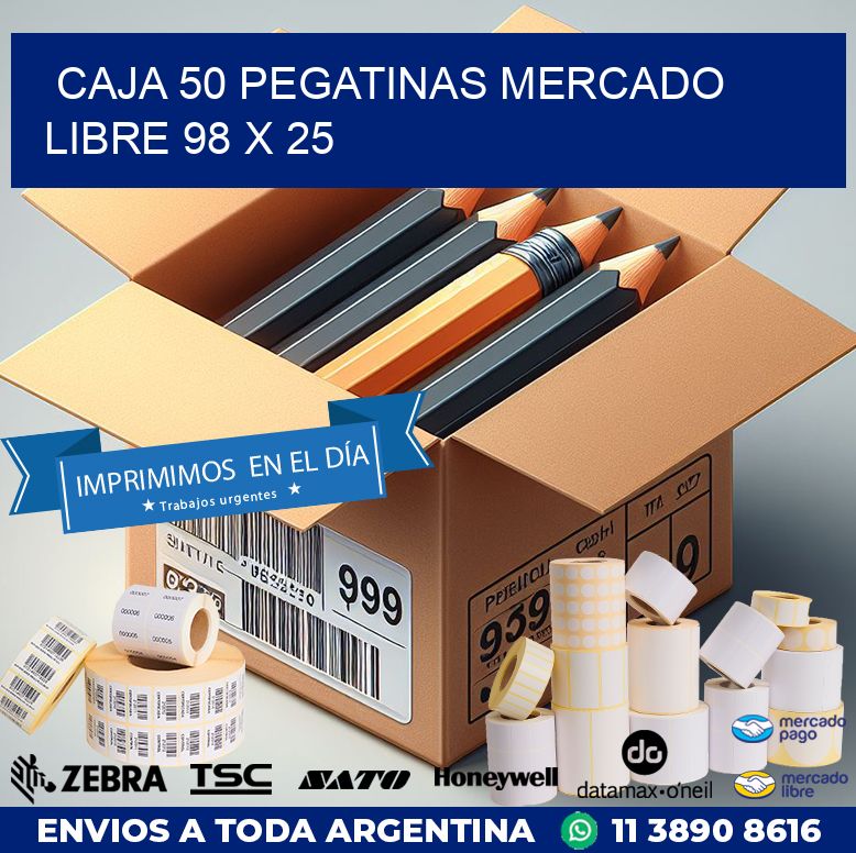 CAJA 50 PEGATINAS MERCADO LIBRE 98 x 25