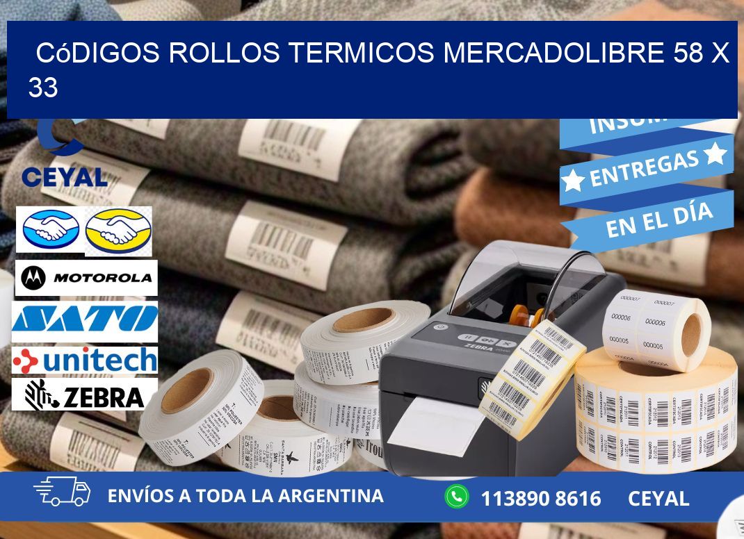 Códigos ROLLOS TERMICOS MERCADOLIBRE 58 x 33