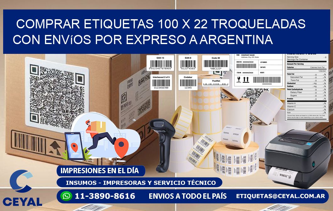 Comprar etiquetas 100 x 22 troqueladas con envíos por expreso a Argentina