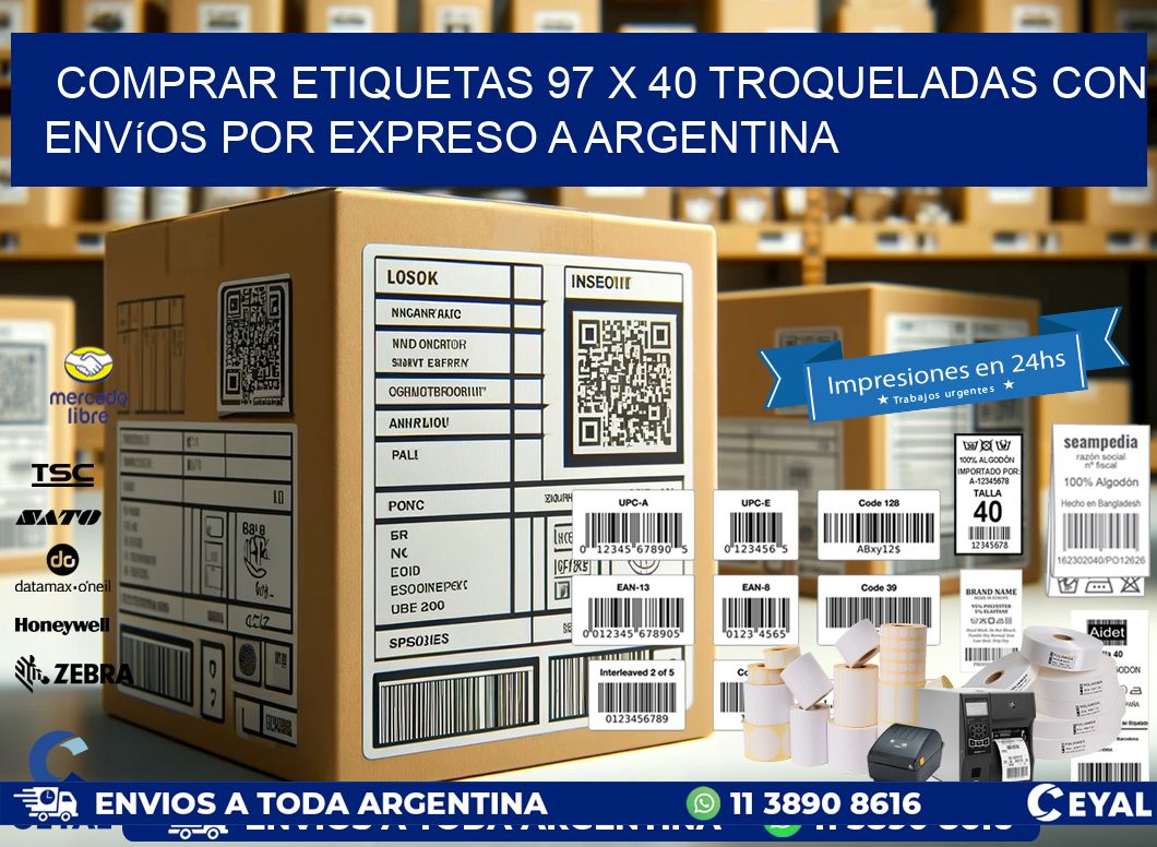 Comprar etiquetas 97 x 40 troqueladas con envíos por expreso a Argentina