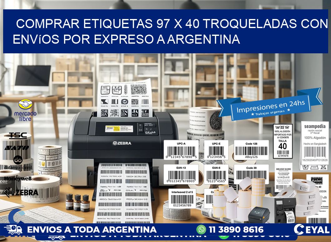 Comprar etiquetas 97 x 40 troqueladas con envíos por expreso a Argentina