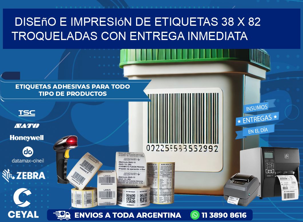 Diseño e impresión de etiquetas 38 x 82 troqueladas con entrega inmediata
