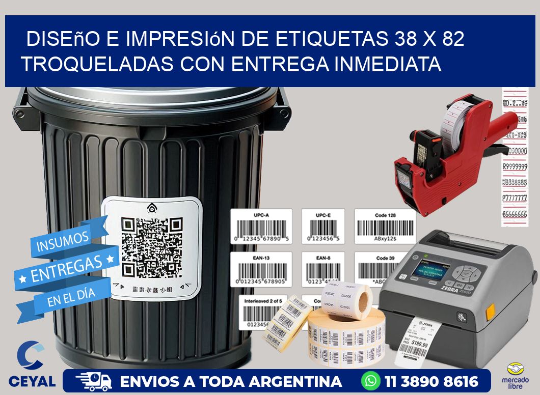 Diseño e impresión de etiquetas 38 x 82 troqueladas con entrega inmediata