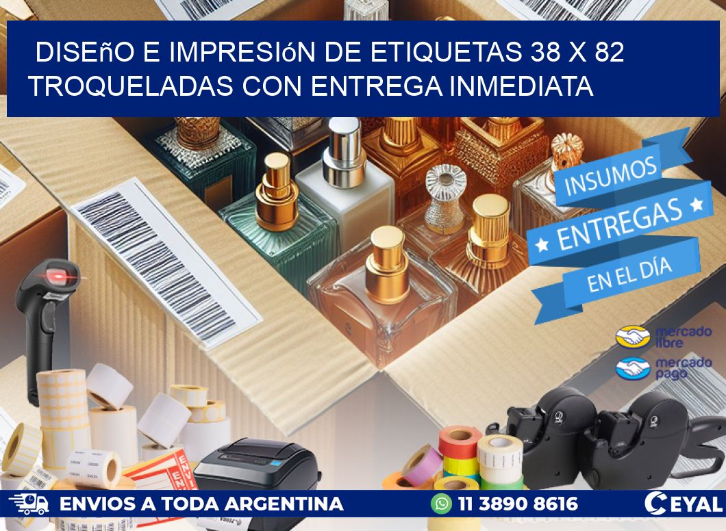 Diseño e impresión de etiquetas 38 x 82 troqueladas con entrega inmediata