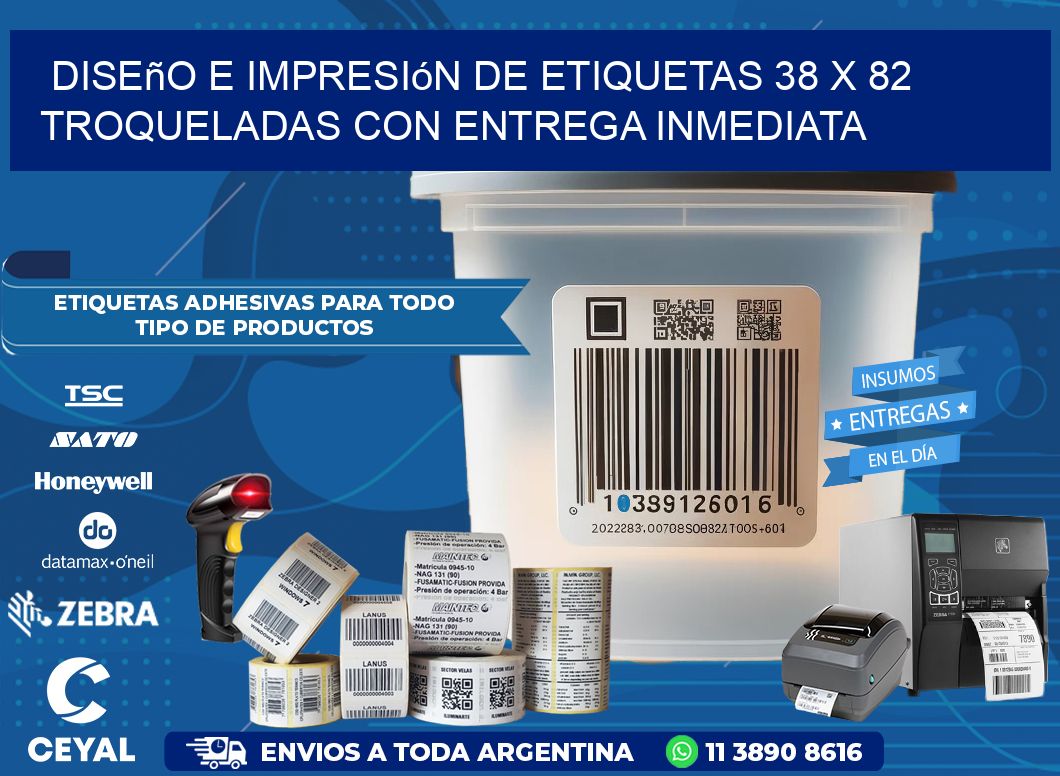 Diseño e impresión de etiquetas 38 x 82 troqueladas con entrega inmediata