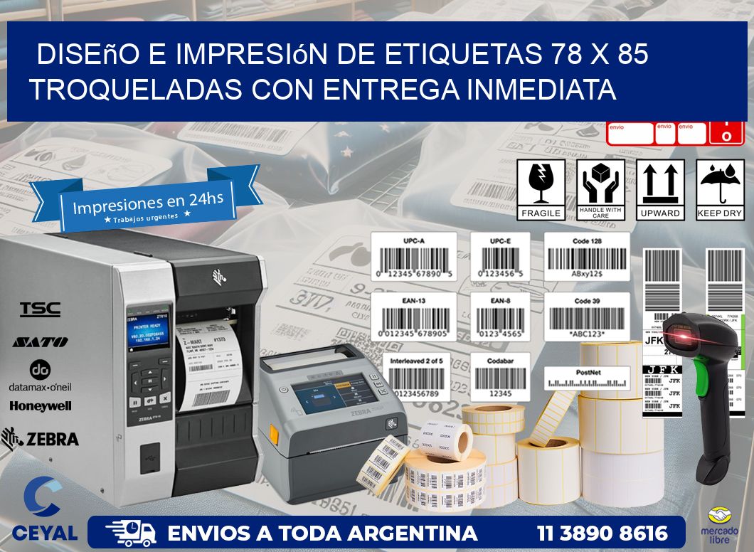 Diseño e impresión de etiquetas 78 x 85 troqueladas con entrega inmediata
