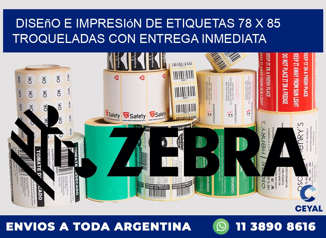 Diseño e impresión de etiquetas 78 x 85 troqueladas con entrega inmediata