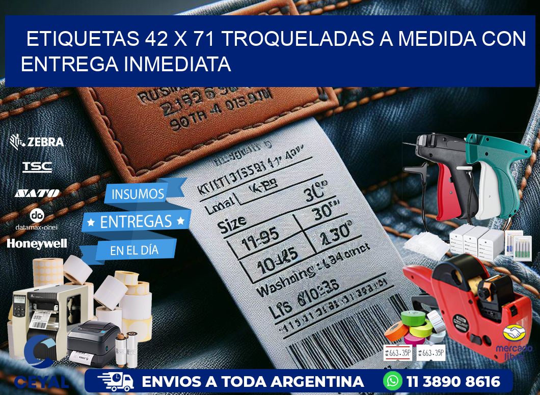 Etiquetas 42 x 71 troqueladas a medida con entrega inmediata