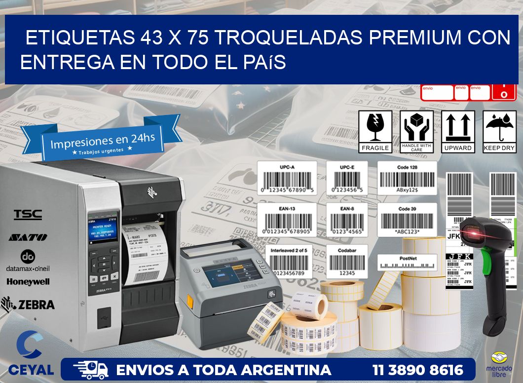 Etiquetas 43 x 75 troqueladas premium con entrega en todo el país