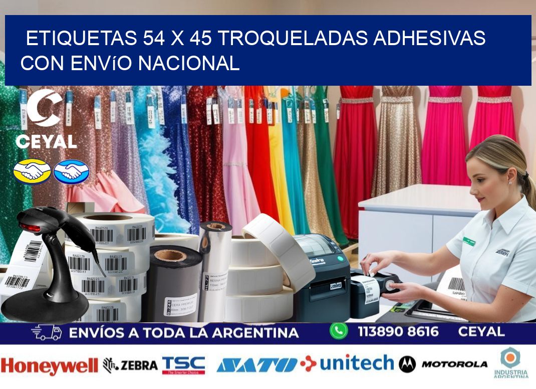 Etiquetas 54 x 45 troqueladas adhesivas con envío nacional