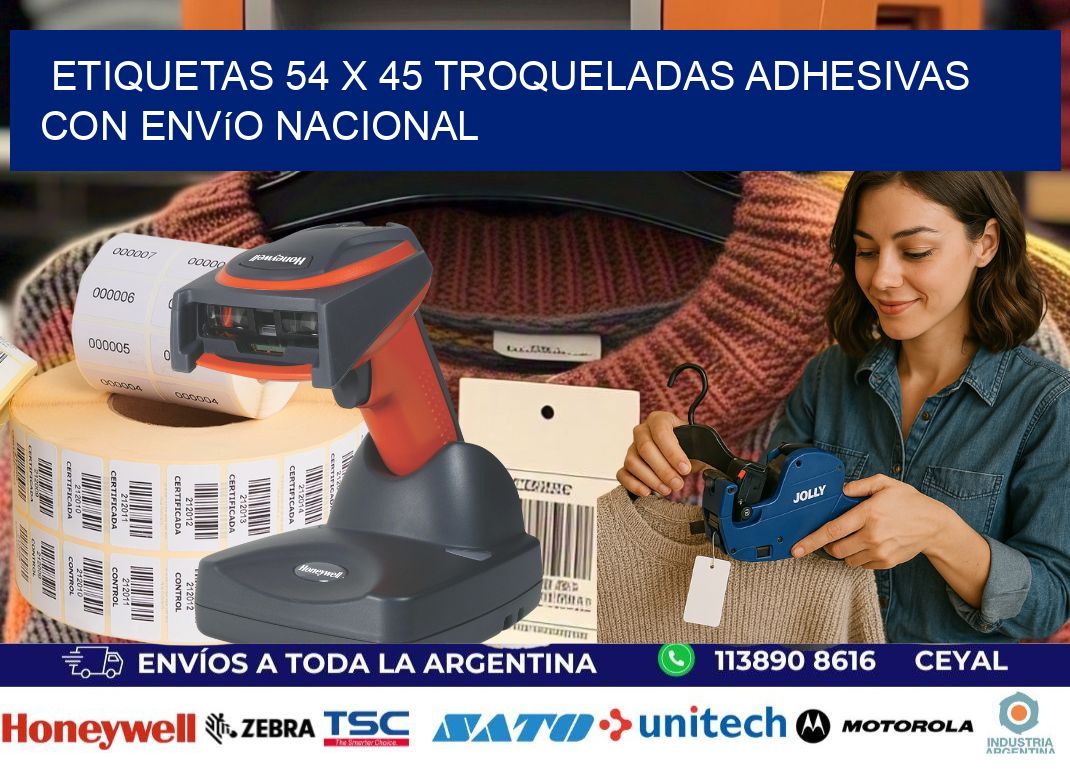 Etiquetas 54 x 45 troqueladas adhesivas con envío nacional