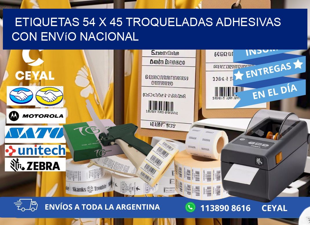 Etiquetas 54 x 45 troqueladas adhesivas con envío nacional