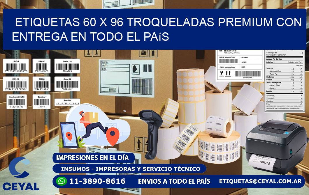 Etiquetas 60 x 96 troqueladas premium con entrega en todo el país