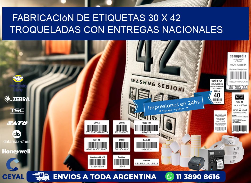 Fabricación de etiquetas 30 x 42 troqueladas con entregas nacionales