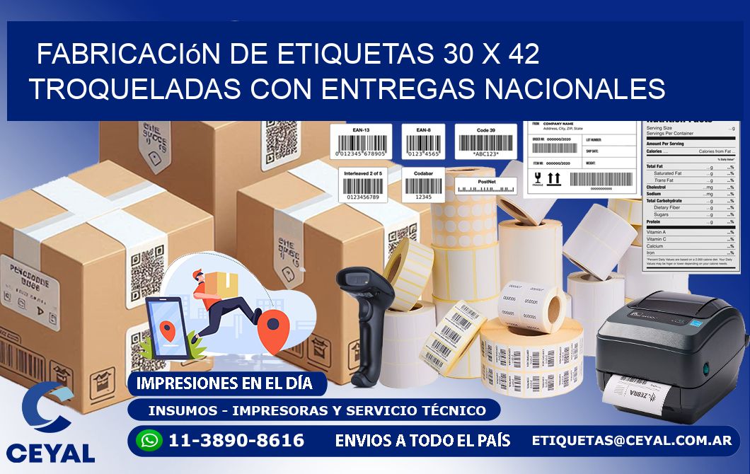 Fabricación de etiquetas 30 x 42 troqueladas con entregas nacionales