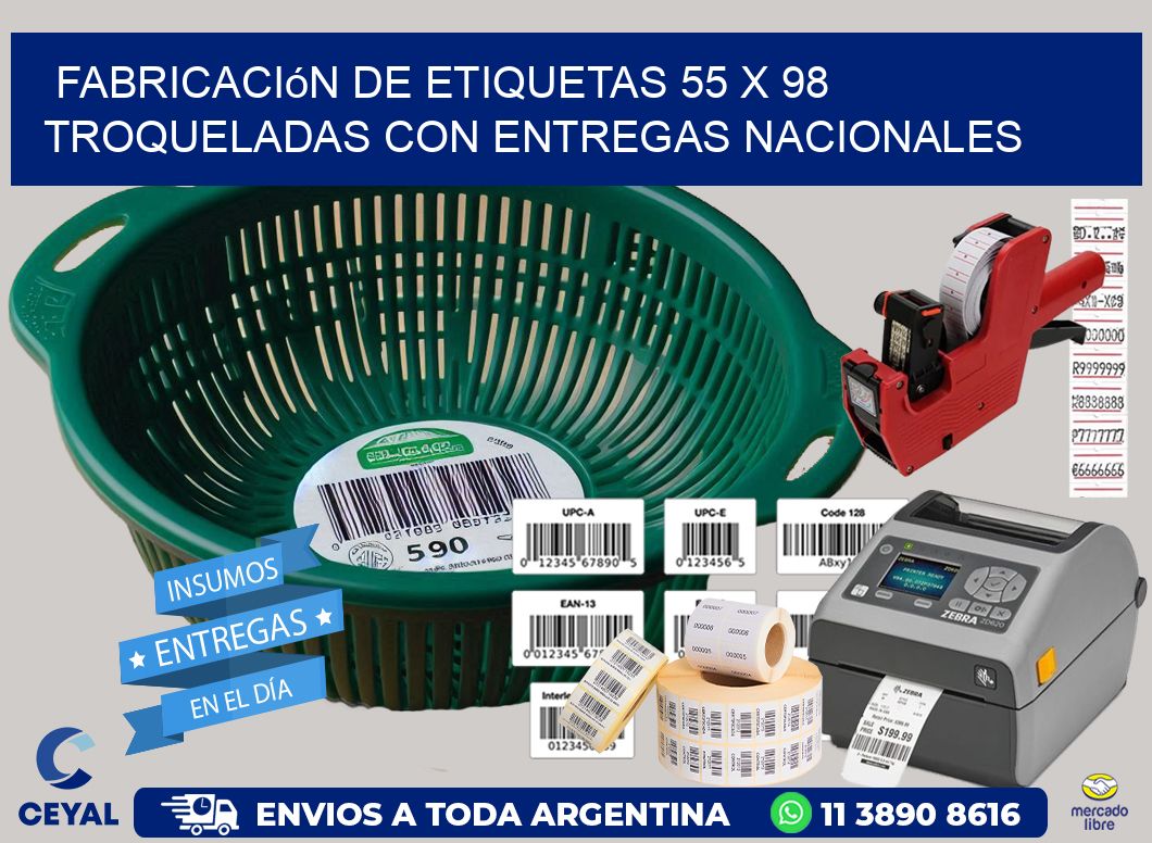Fabricación de etiquetas 55 x 98 troqueladas con entregas nacionales