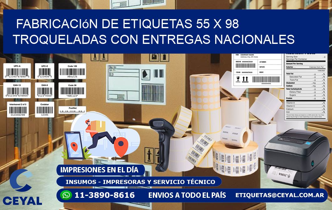 Fabricación de etiquetas 55 x 98 troqueladas con entregas nacionales