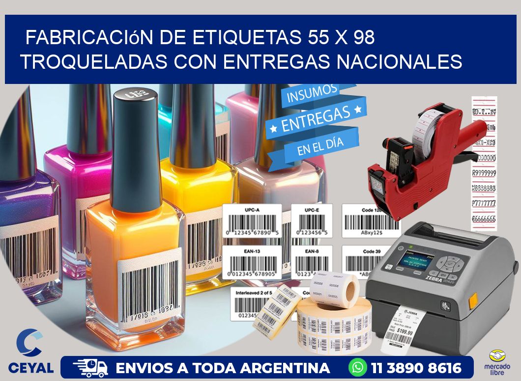 Fabricación de etiquetas 55 x 98 troqueladas con entregas nacionales