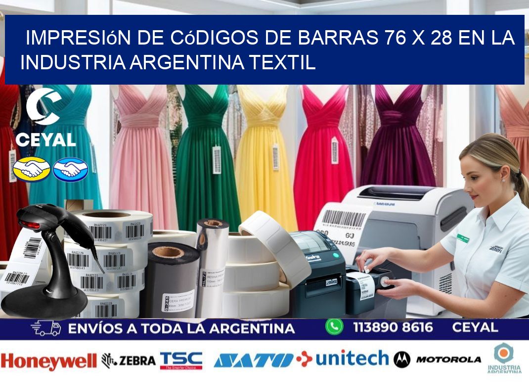 Impresión de Códigos de Barras 76 x 28 en la Industria argentina textil