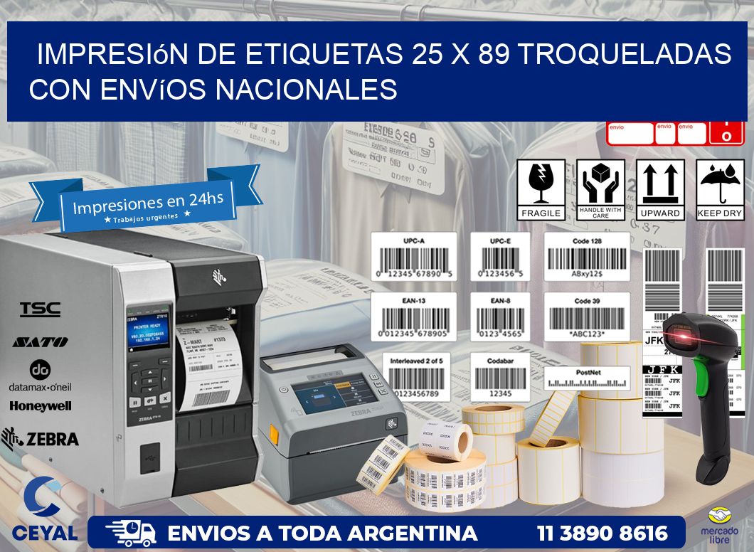 Impresión de etiquetas 25 x 89 troqueladas con envíos nacionales