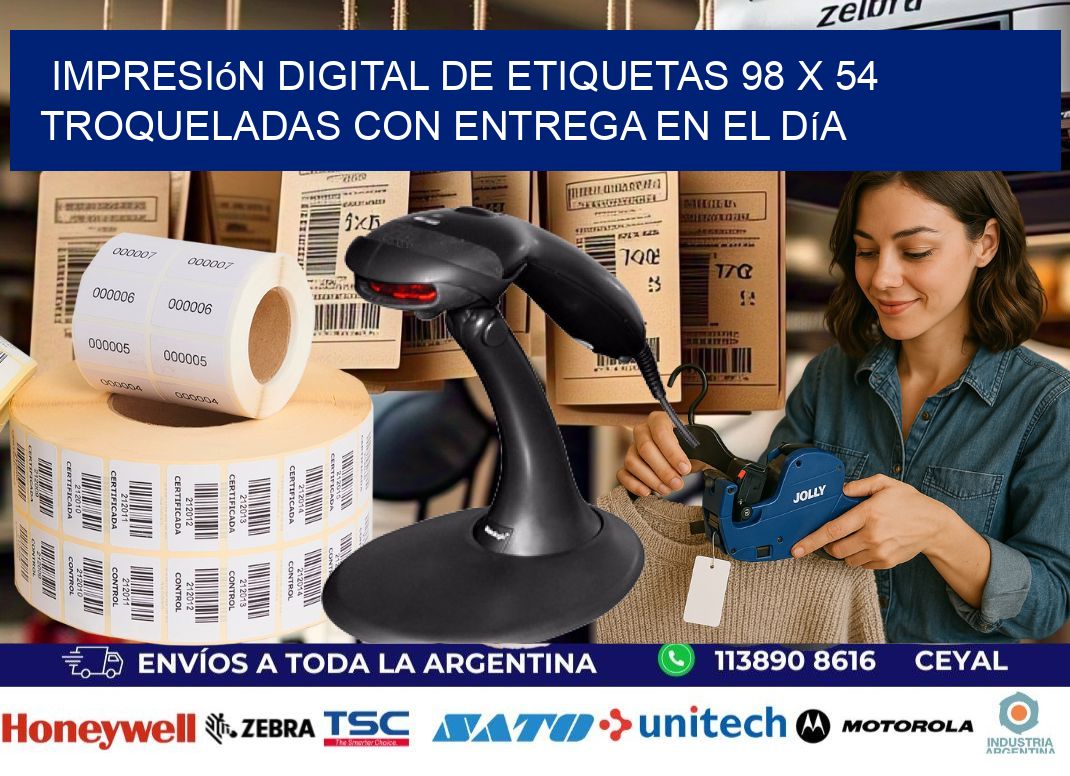 Impresión digital de etiquetas 98 x 54 troqueladas con entrega en el día