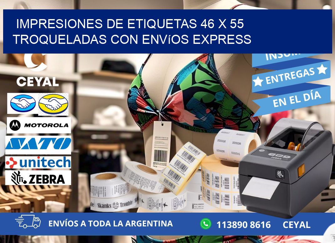 Impresiones de etiquetas 46 x 55 troqueladas con envíos express