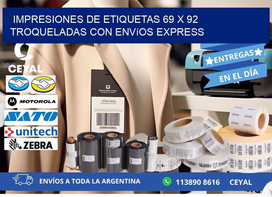 Impresiones de etiquetas 69 x 92 troqueladas con envíos express