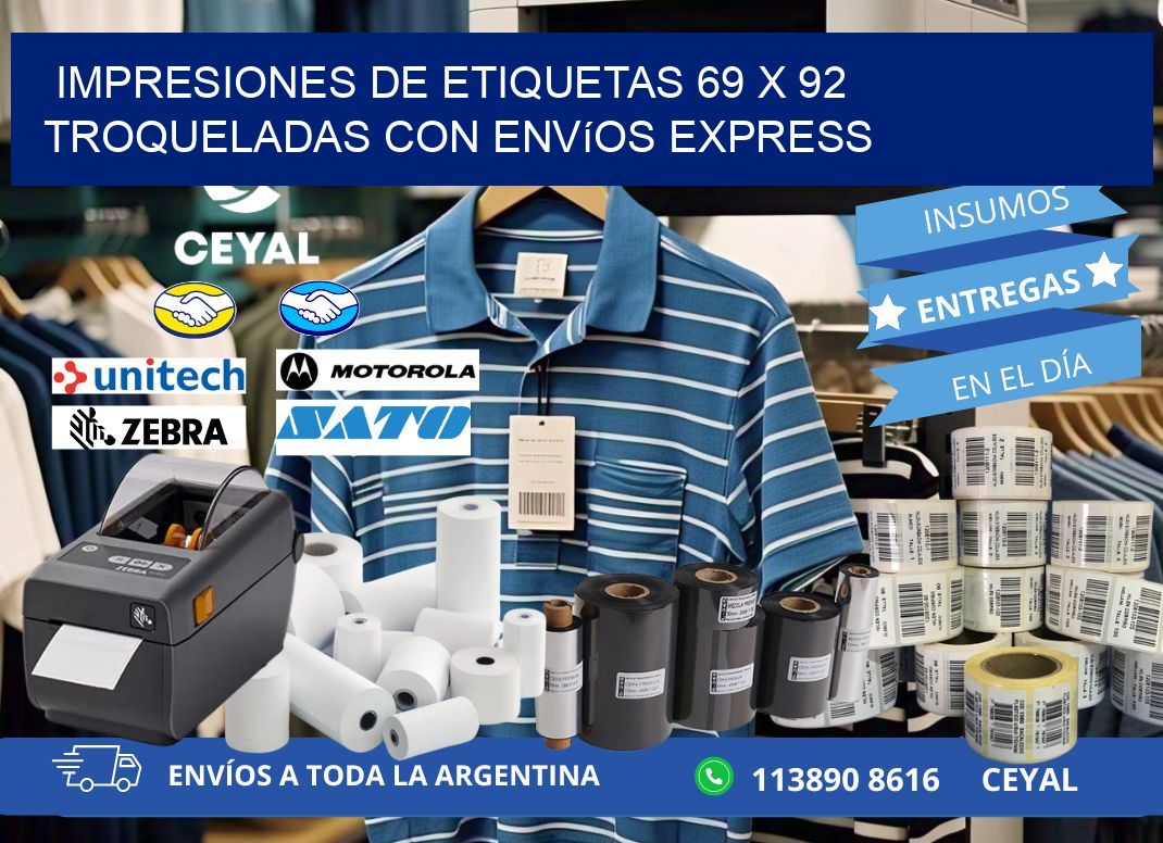 Impresiones de etiquetas 69 x 92 troqueladas con envíos express