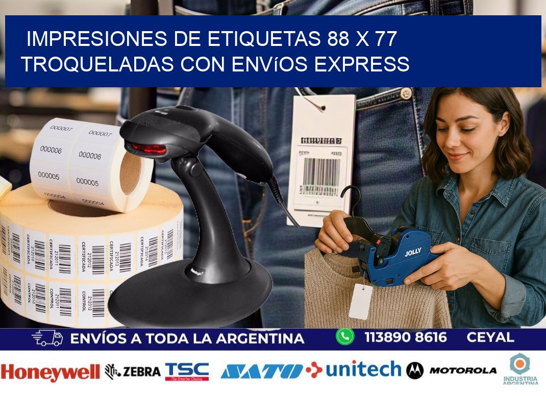 Impresiones de etiquetas 88 x 77 troqueladas con envíos express