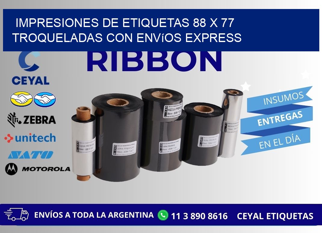Impresiones de etiquetas 88 x 77 troqueladas con envíos express