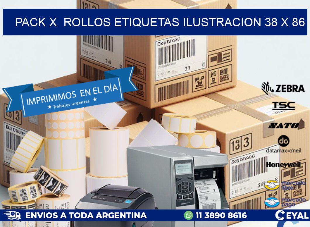 Pack X  Rollos Etiquetas Ilustracion 38 x 86