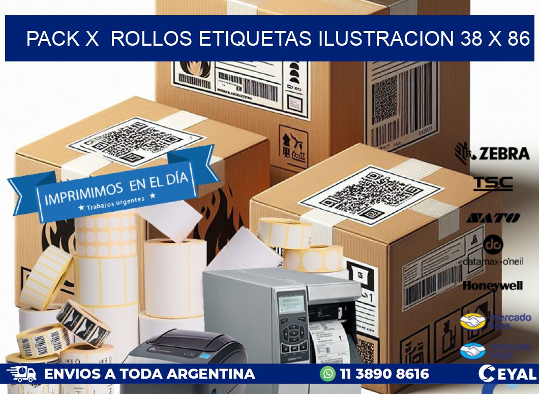 Pack X  Rollos Etiquetas Ilustracion 38 x 86