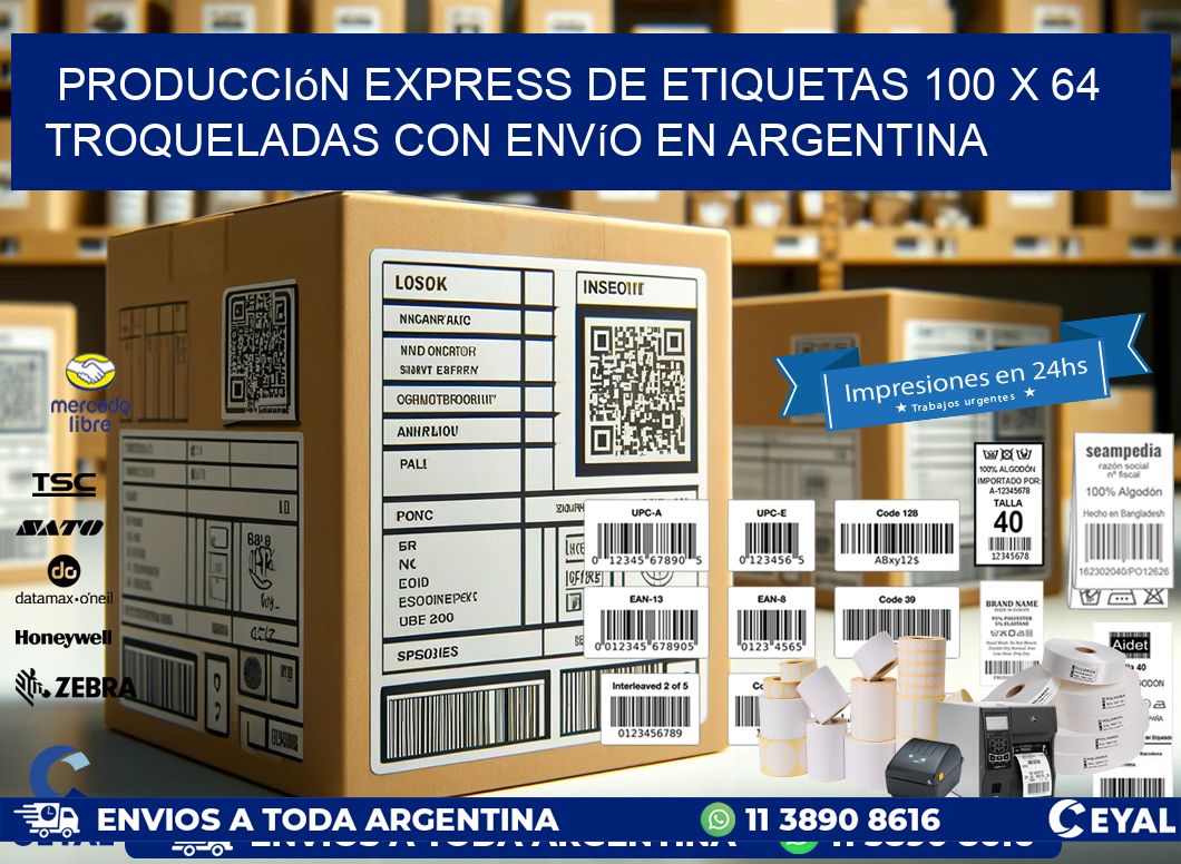 Producción express de etiquetas 100 x 64 troqueladas con envío en Argentina