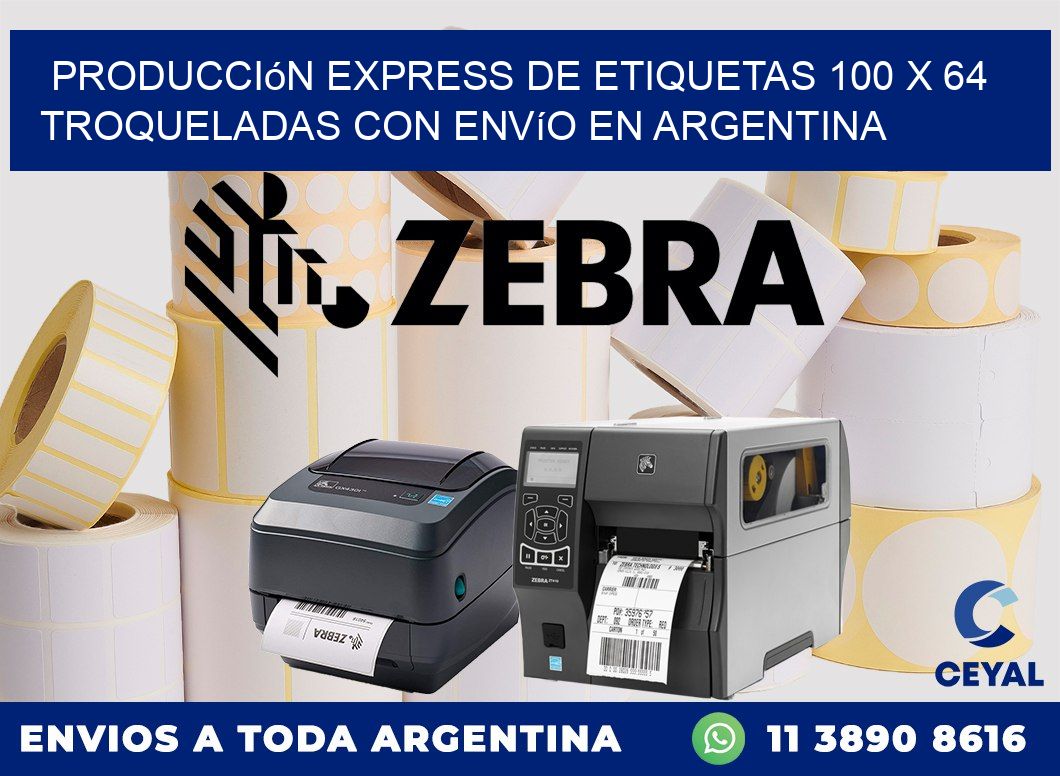 Producción express de etiquetas 100 x 64 troqueladas con envío en Argentina