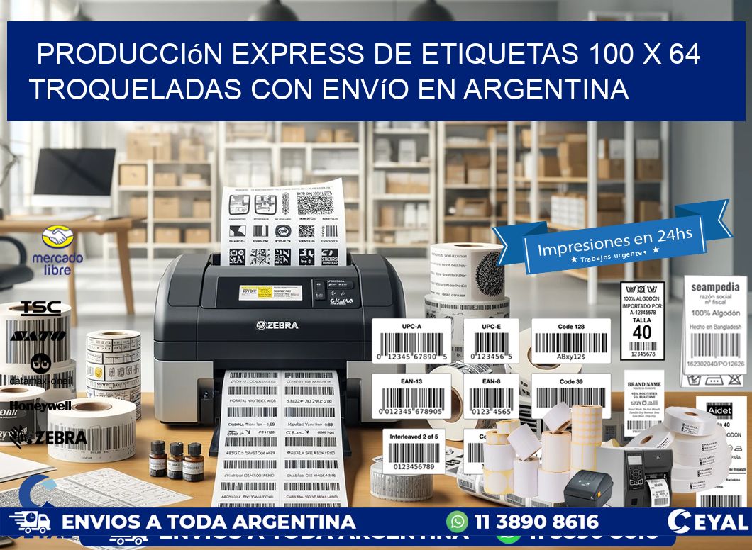 Producción express de etiquetas 100 x 64 troqueladas con envío en Argentina