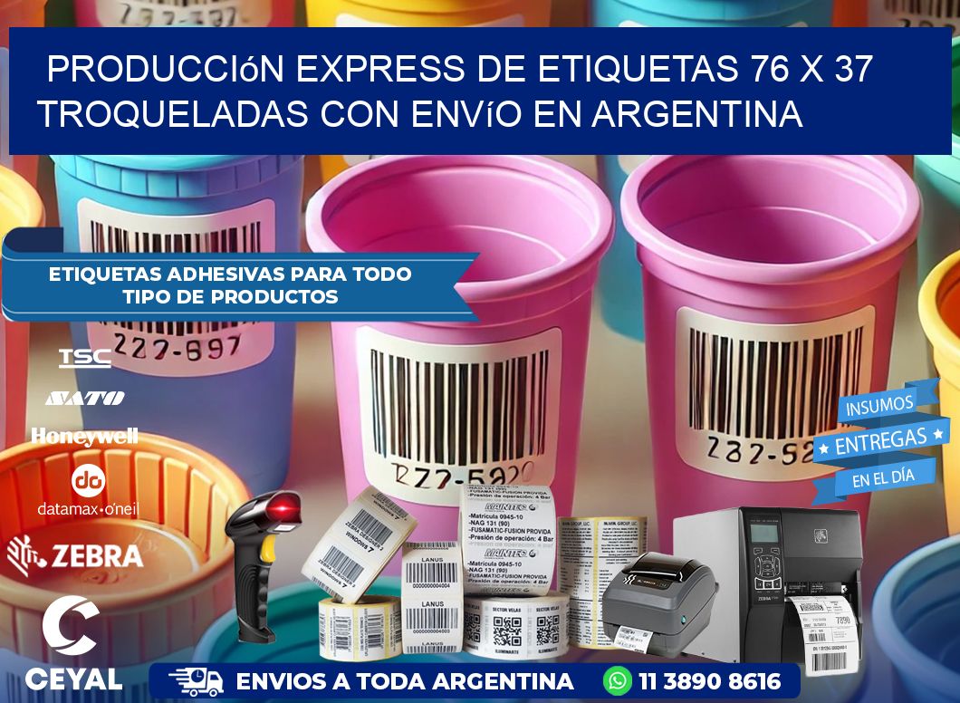 Producción express de etiquetas 76 x 37 troqueladas con envío en Argentina